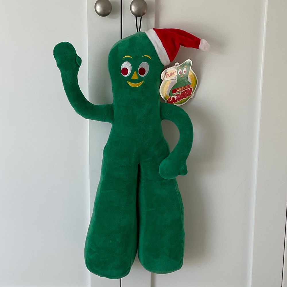 Gumby Green Dog Toy with Santa Hat